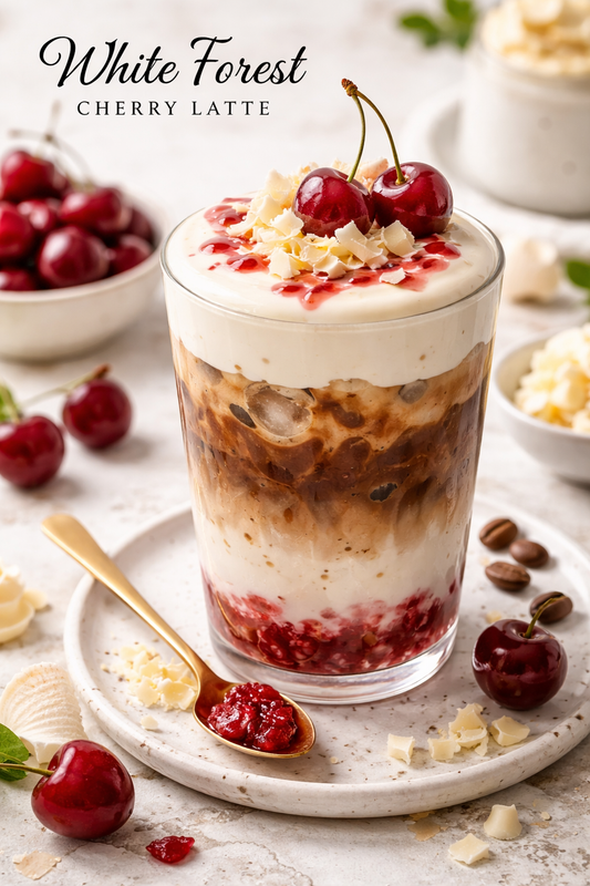 White Forest Cherry Latte – dessert-inspired iced coffee